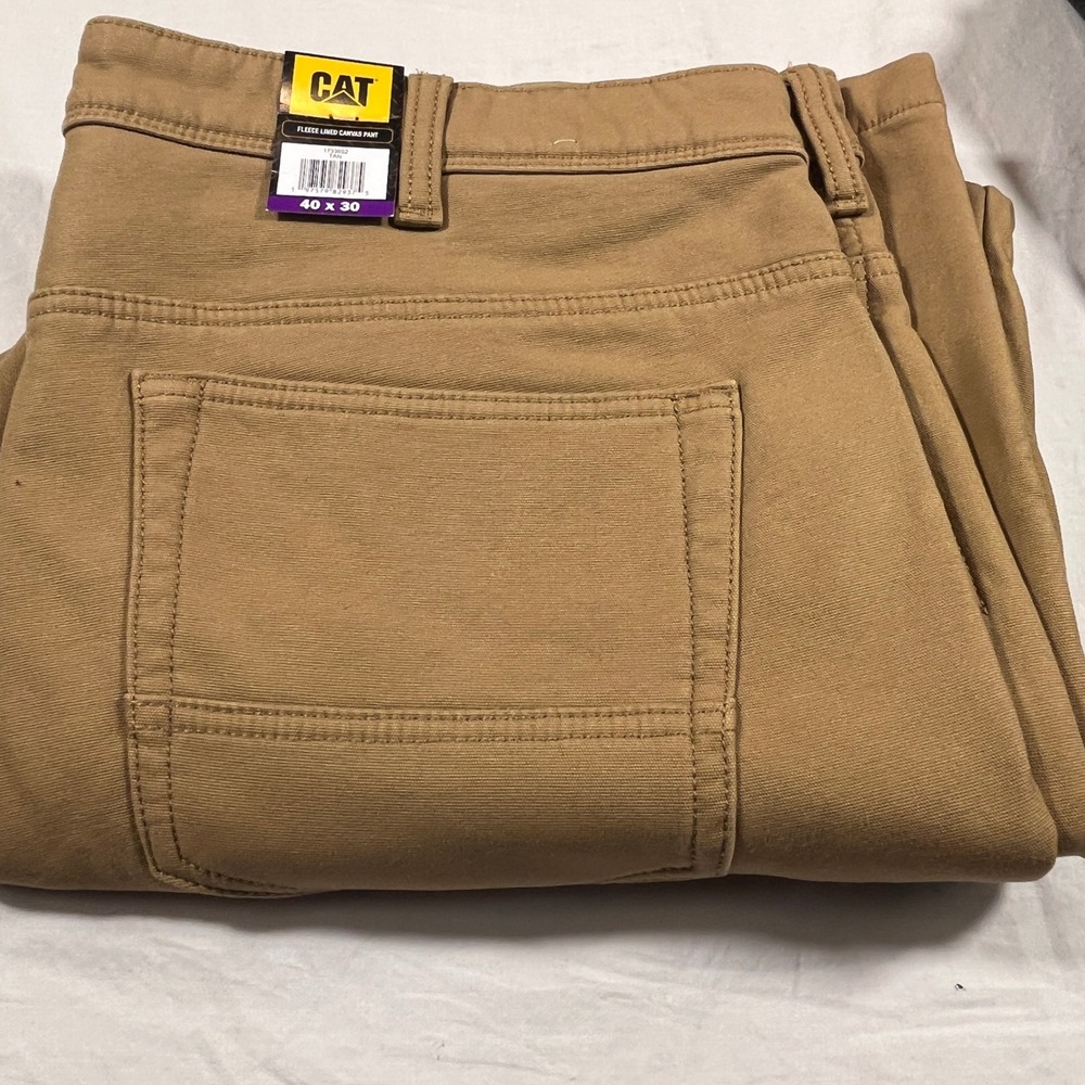 CAT Fleece Lined Canvas Pant Mens 40x30 Tan NEW Fleece Lined Heavy Duty Workwear